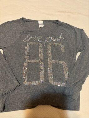 PINK Victoria's Secret Grey women’s' Sequin '86' shirt